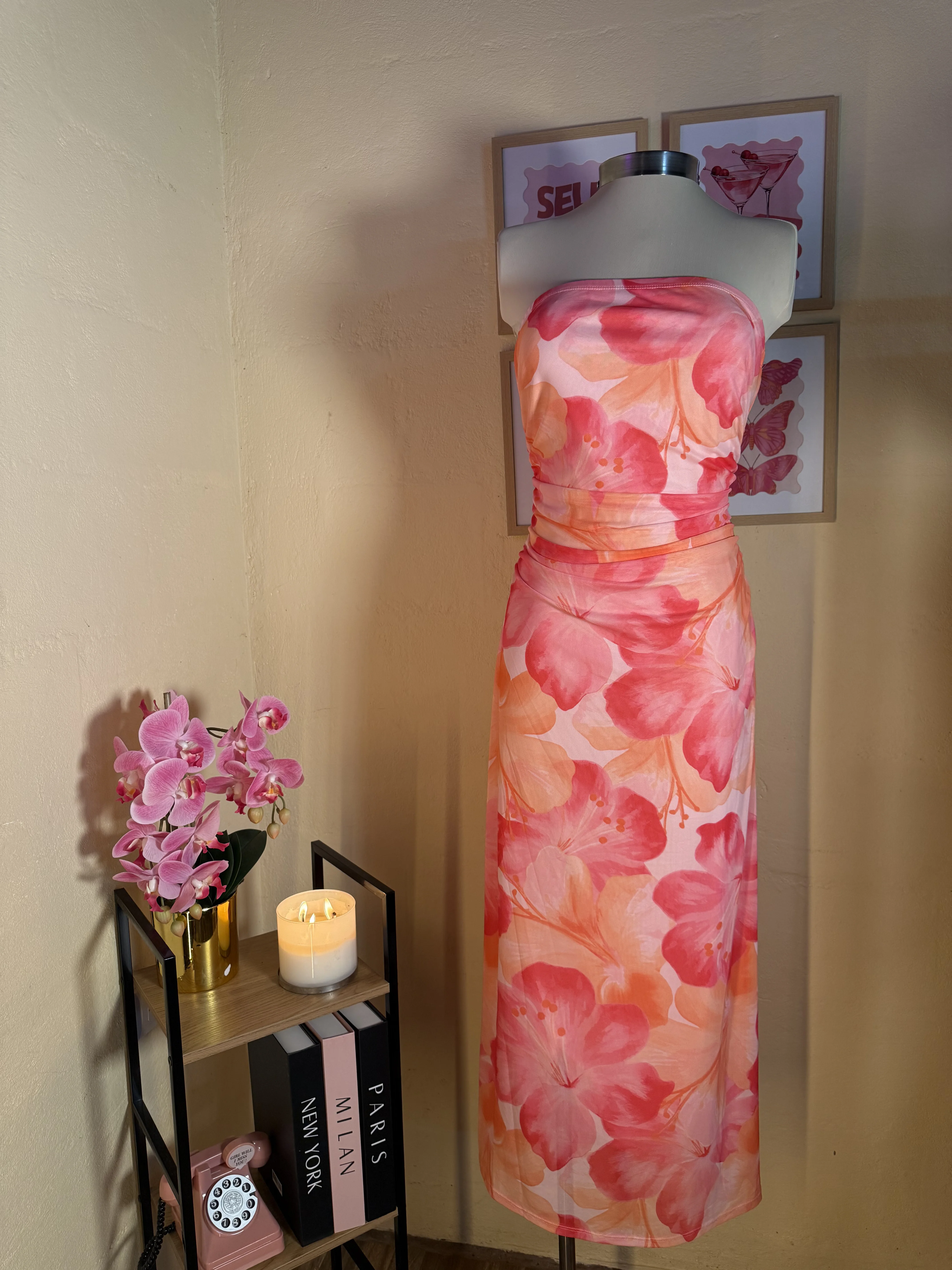  Strapless Dress Sunset Bloom