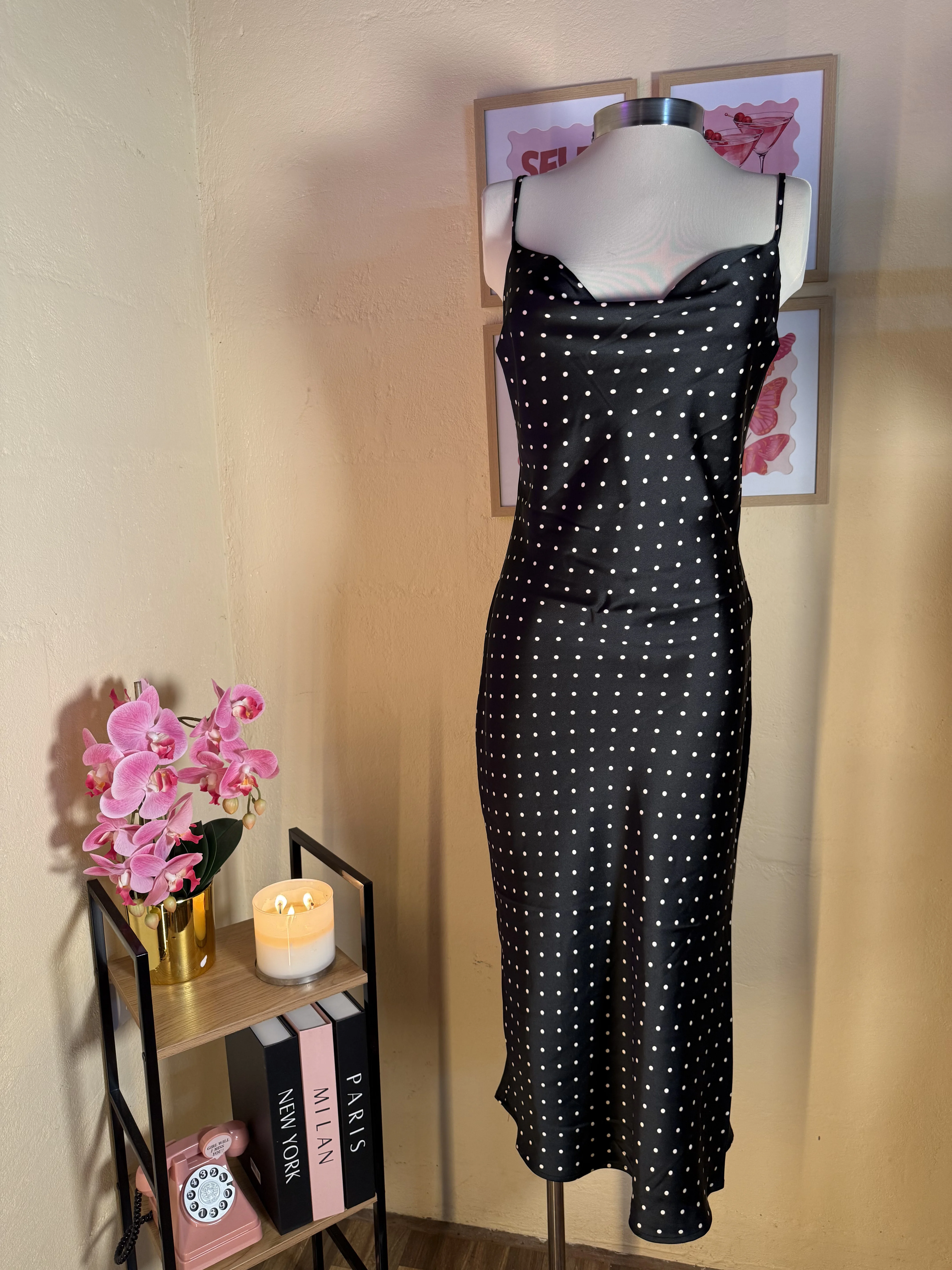 Midi Dress Satinado Polka Dot Glam